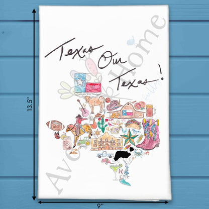 Texas Our Texas Tea Towel – Flag, Stars & Longhorns