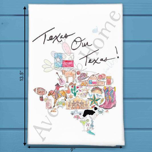 Texas Our Texas Tea Towel – Flag, Stars & Longhorns