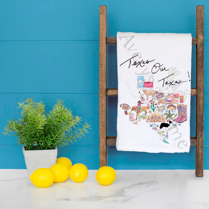 Texas Our Texas Tea Towel – Flag, Stars & Longhorns