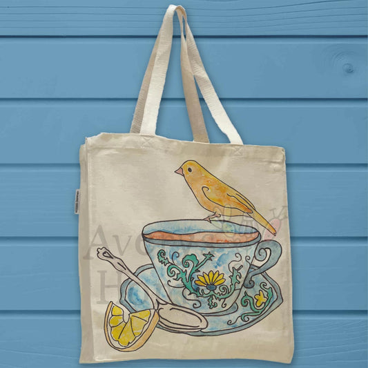 Teacup, Lemon & Yellow Bird Organic Cotton Tote Bag