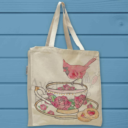 Teacup Roses, Cardinal & Thumbprint Cookie Organic Cotton Tote Bag