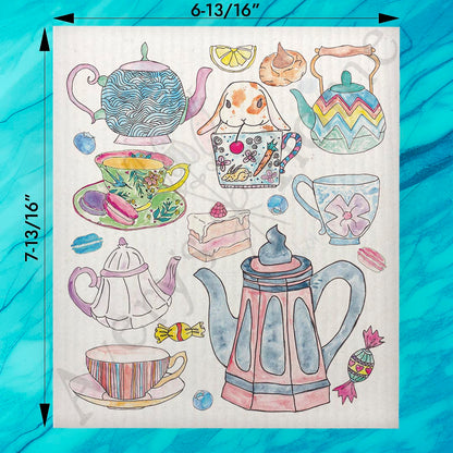 Tea Time Animal Swedish Dishcloth – Whimsical Café Decor