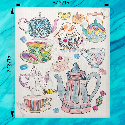 Tea Time Animal Swedish Dishcloth – Whimsical Café Decor