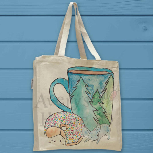 Coffee Cup Forest Donut & Mouse Cotton Organic Tote Bag