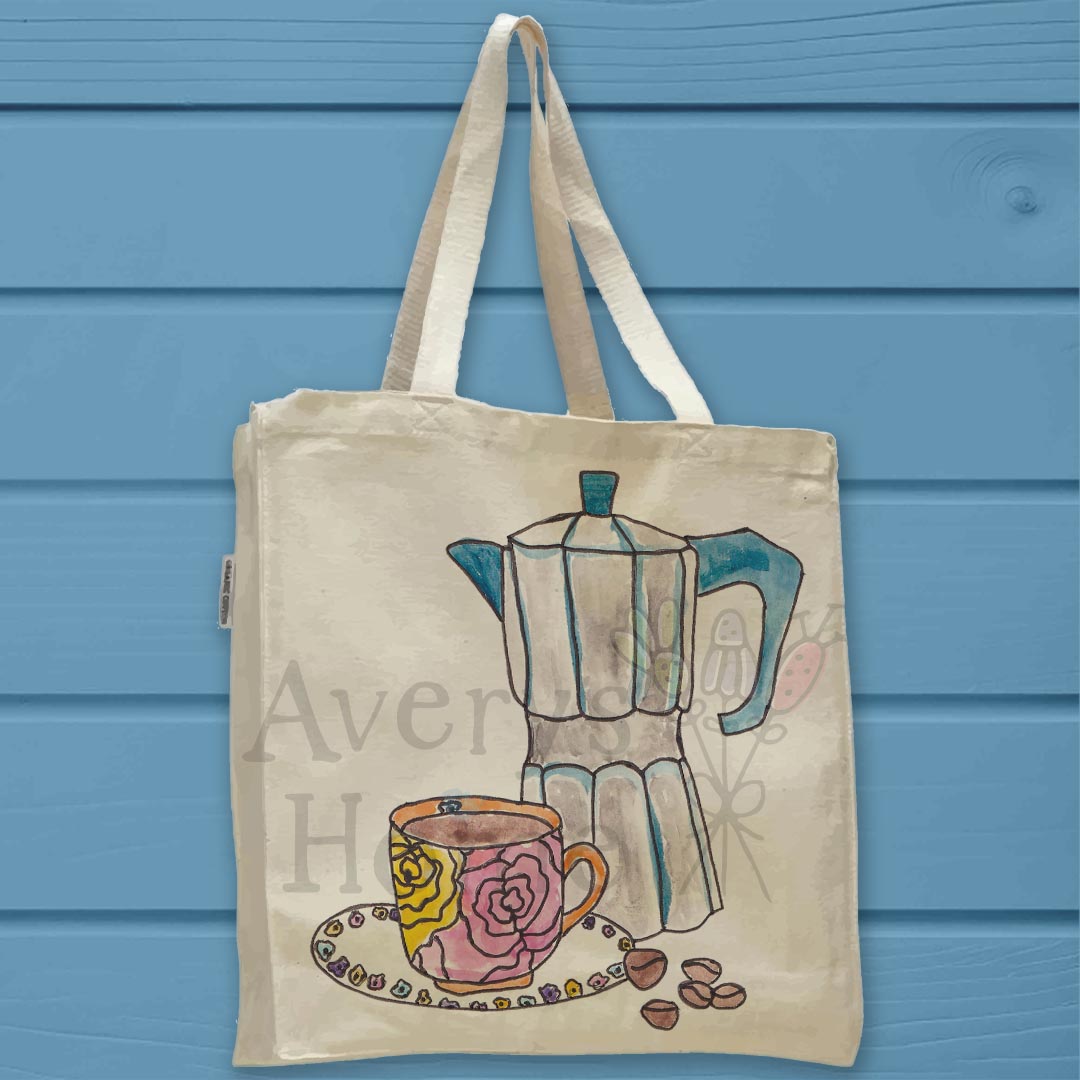 Express Coffee Pot & Coffee Cup Organic Cotton Tote Bag