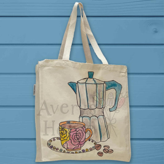 Express Coffee Pot & Coffee Cup Organic Cotton Tote Bag