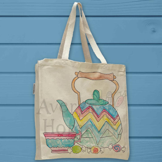 Tea Kettle, Teacup & Candies Organic Cotton Tote Bag