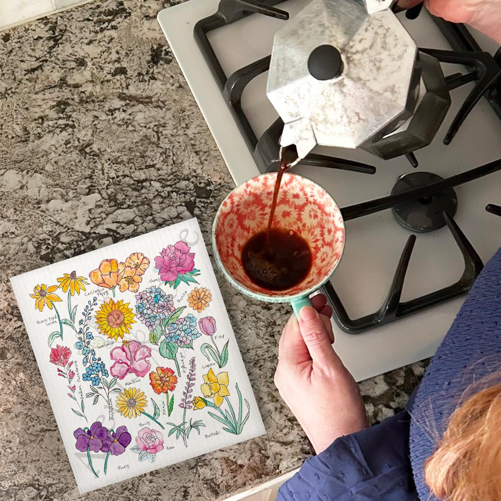 Summer Flowers Swedish Dishcloth – Colorful Garden Gift