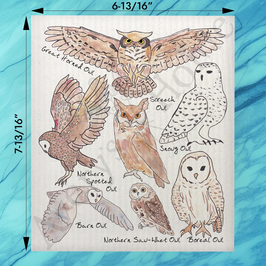 Owls of North America Swedish Dishcloth – Bird Watcher Decor