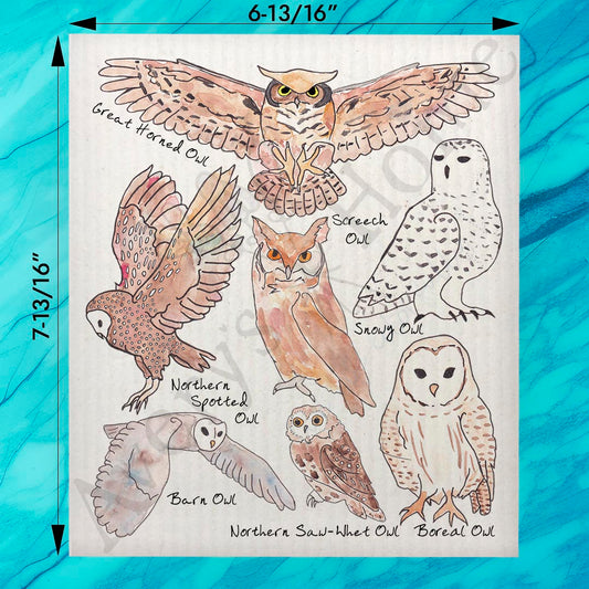 Owls of North America Swedish Dishcloth – Bird Watcher Decor
