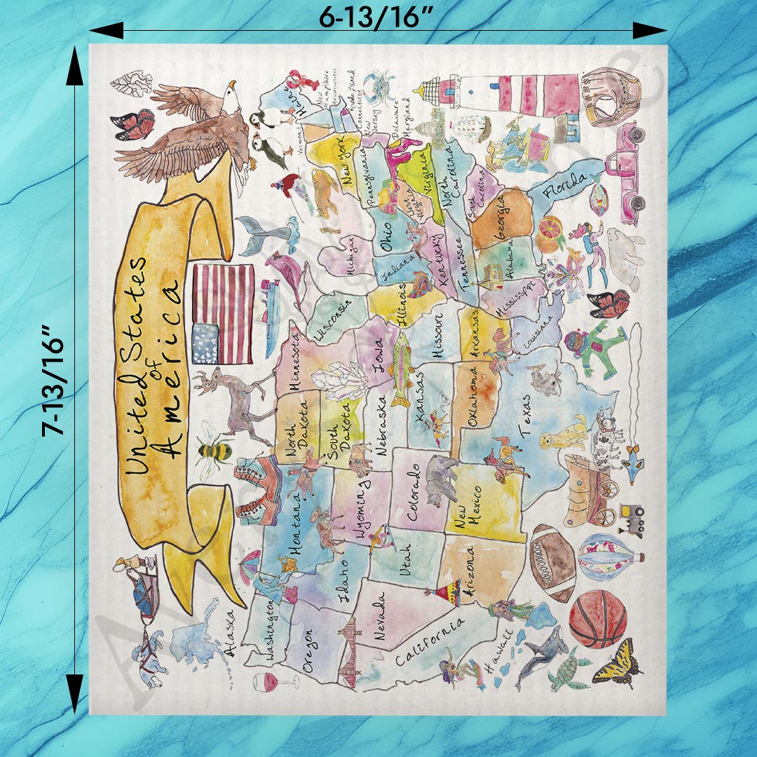 USA Map Swedish Dishcloth – State Travel Souvenir