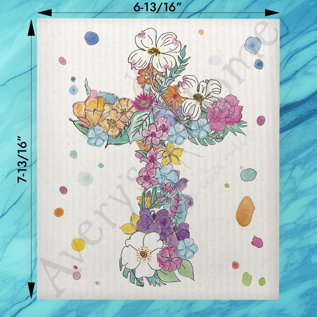 Flower Cross Swedish Dishcloth – Easter Christian Decor