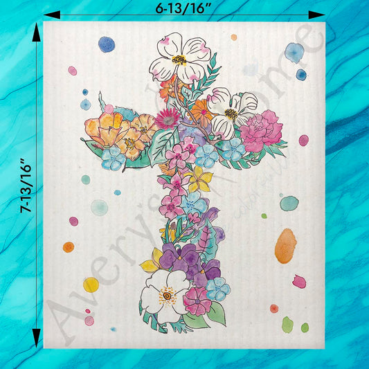 Flower Cross Swedish Dishcloth – Easter Christian Decor