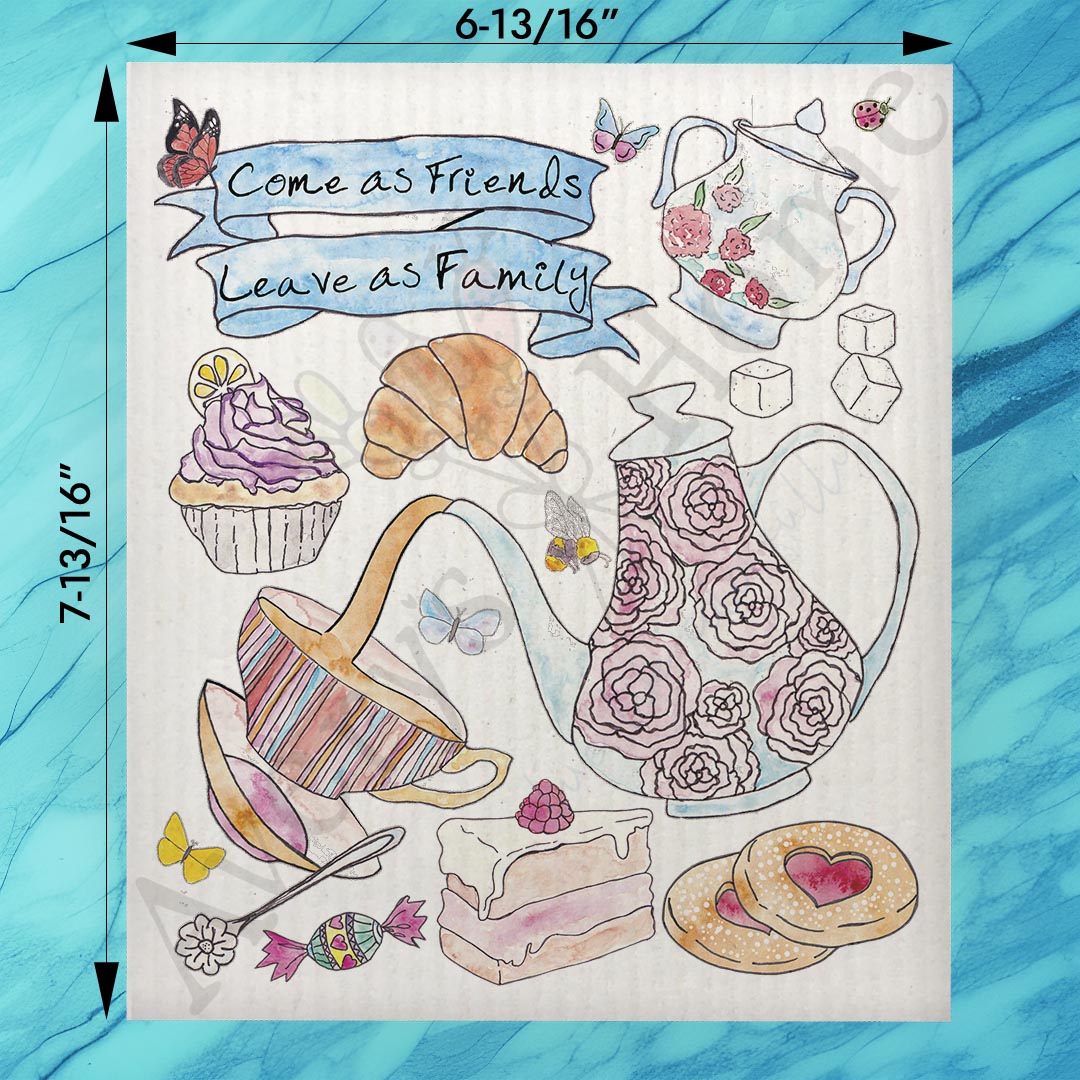 Friendship Tea Time Swedish Dishcloth – Whimsical Gathering Decor