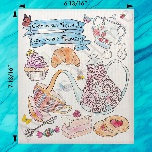 Friendship Tea Time Swedish Dishcloth – Whimsical Gathering Decor