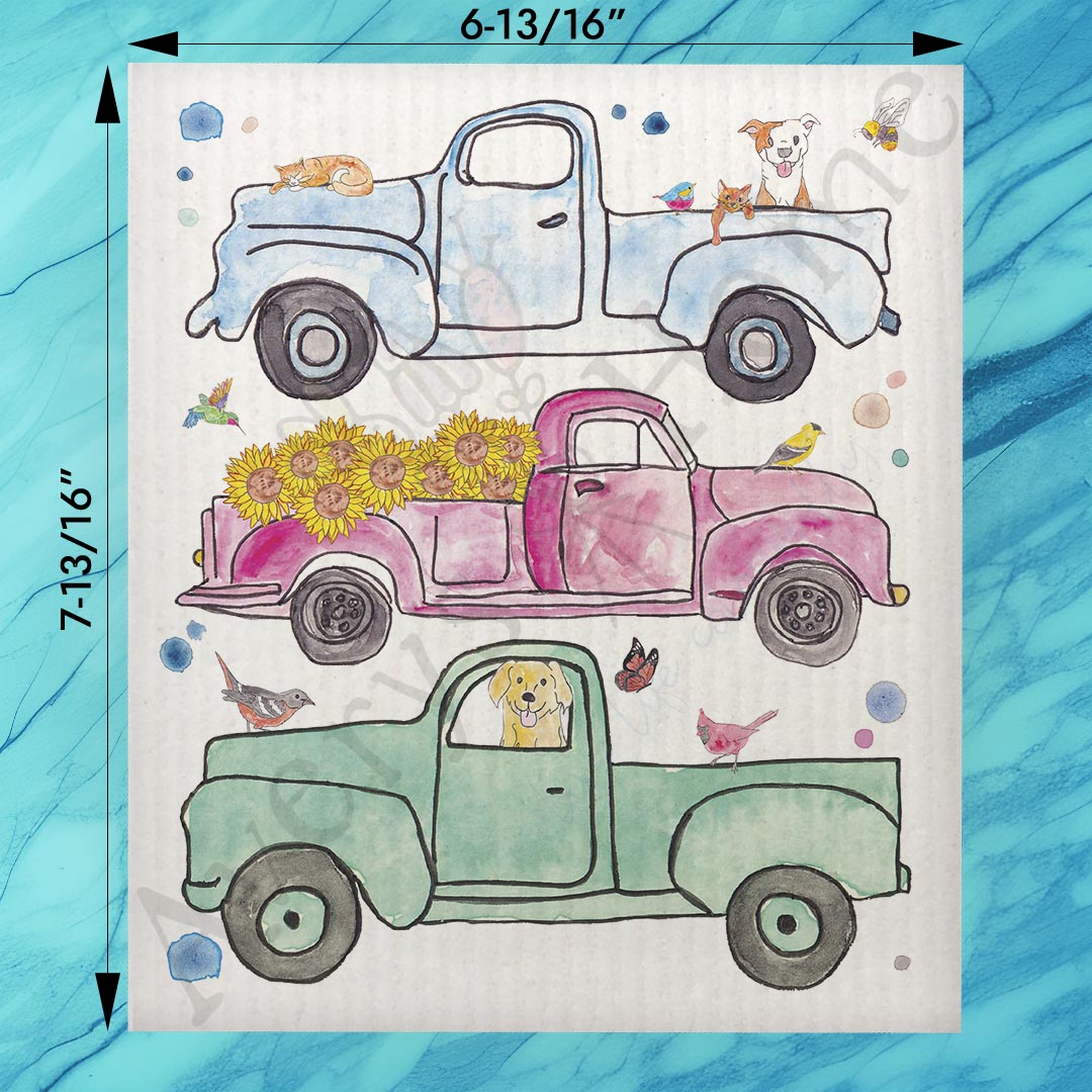 Spring Pickup Trucks Swedish Dishcloth