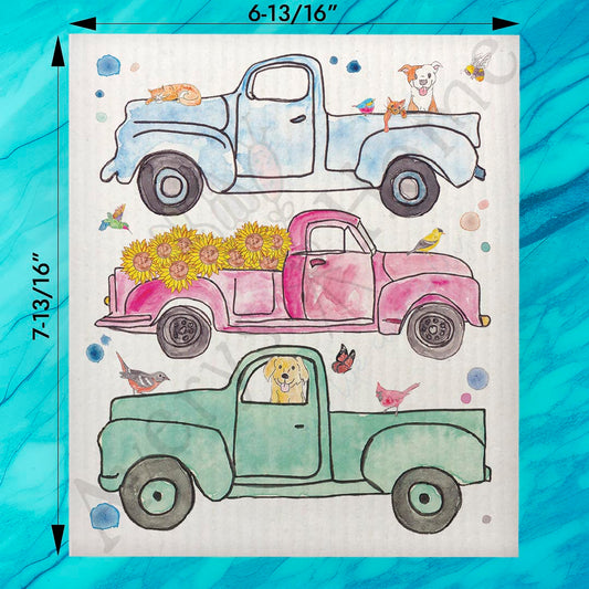Spring Pickup Trucks Swedish Dishcloth