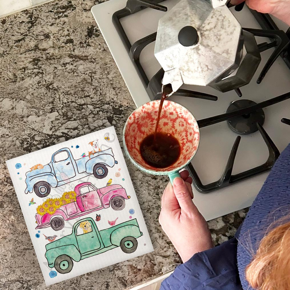 Spring Pickup Trucks Swedish Dishcloth