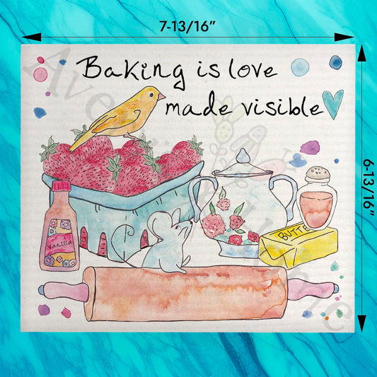 Love Is Baked Swedish Dishcloth – Sentimental Kitchen Decor