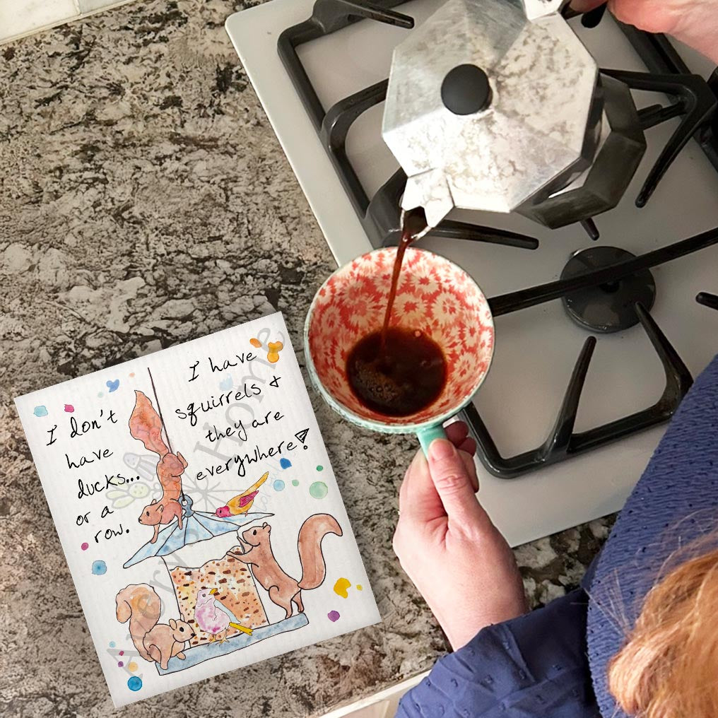 Ducks & Squirrels Swedish Dishcloth – Funny Chaos Humor