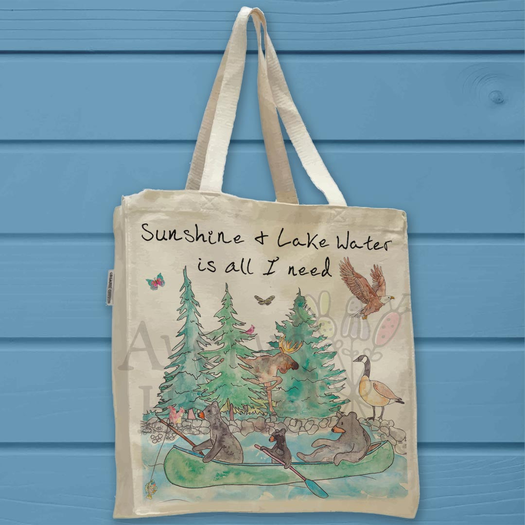 Sunshine & Water Organic Cotton Tote Bag – Custom Lake Quote Decor