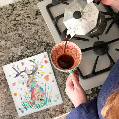Jackalope Swedish Dishcloth – Whimsical Mountain Decor