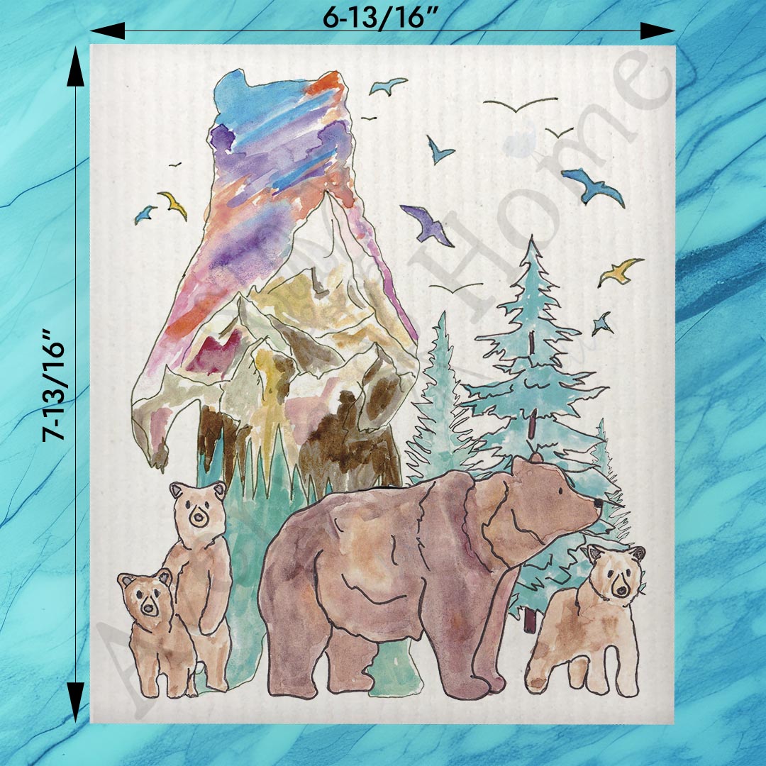 Mountain Bear Swedish Dishcloth – Forest Wildlife Decor