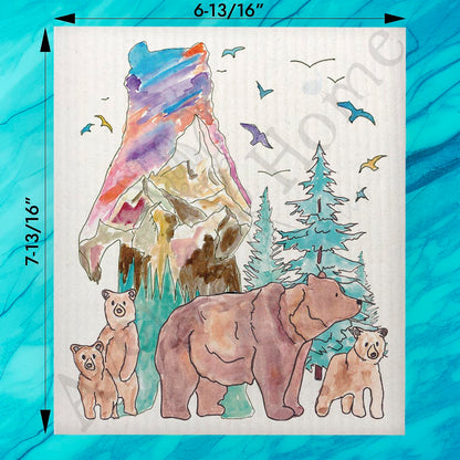 Mountain Bear Swedish Dishcloth – Forest Wildlife Decor