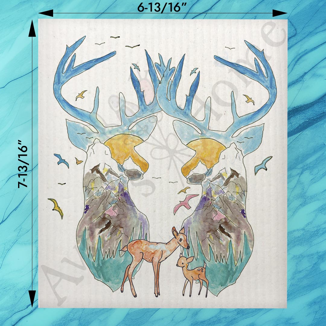 Mountain Deer Swedish Dishcloth – Rustic Woodland Decor