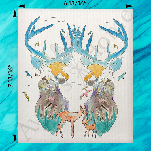 Mountain Deer Swedish Dishcloth – Rustic Woodland Decor