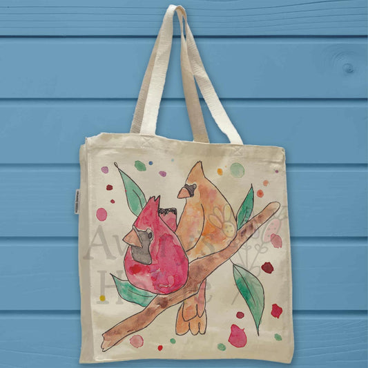 Cardinal Couple Organic Cotton Tote Bag – Lovebirds in the Pines