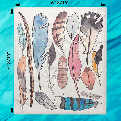 Bird Feather Collection Swedish Dishcloth – Nature Study Decor