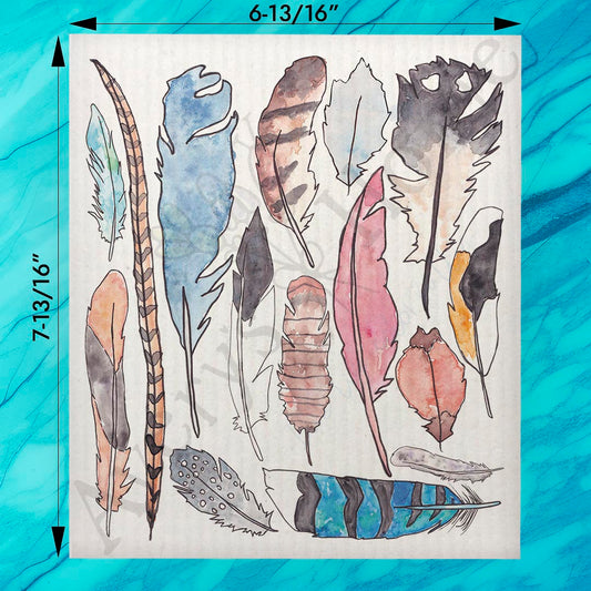 Bird Feather Collection Swedish Dishcloth – Nature Study Decor