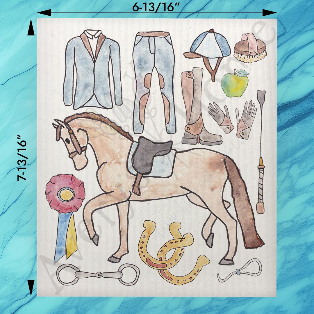 English Equestrian Swedish Dishcloth – Custom Rider Gift
