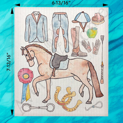 English Equestrian Swedish Dishcloth – Custom Rider Gift