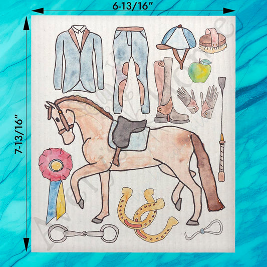 English Equestrian Swedish Dishcloth – Custom Rider Gift