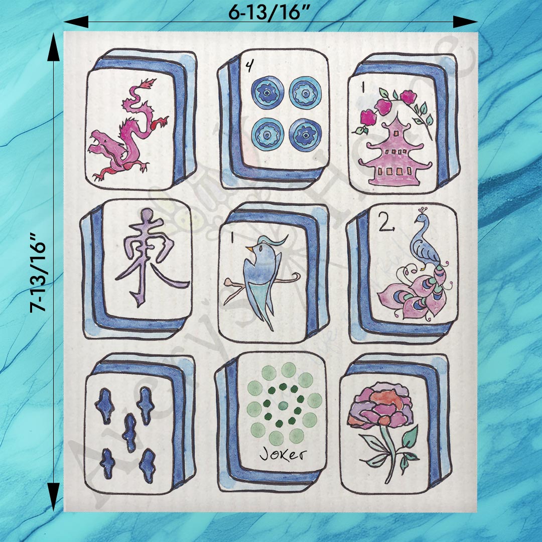 Mahjong Tiles Swedish Dishcloth – Game Lover Decor