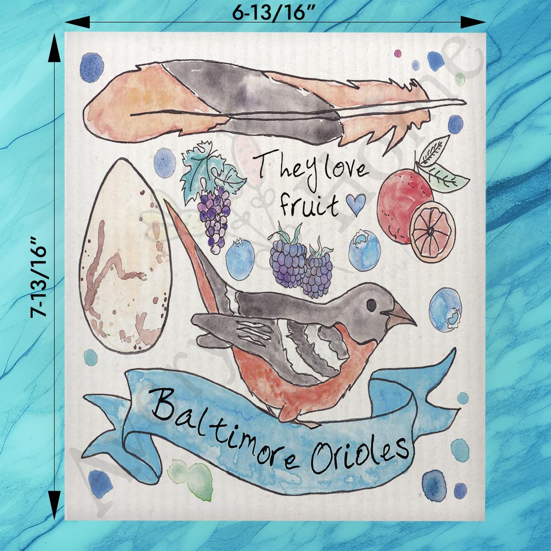 Baltimore Oriole Bird Facts Swedish Dishcloth – Garden Gift