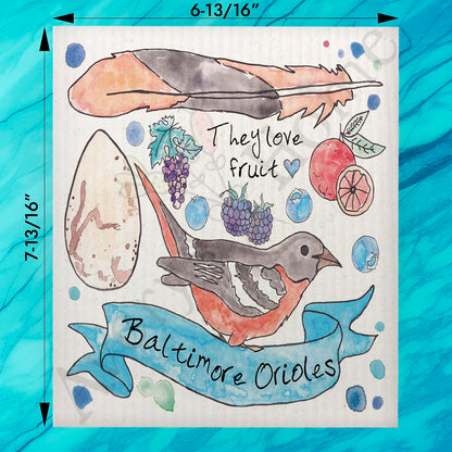 Baltimore Oriole Bird Facts Swedish Dishcloth – Garden Gift