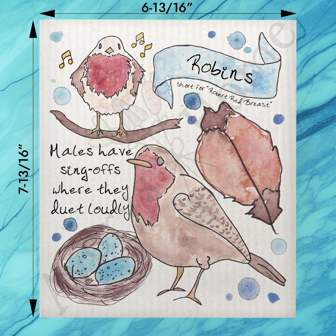 Robin Bird Facts Swedish Dishcloth – Gardener Decor