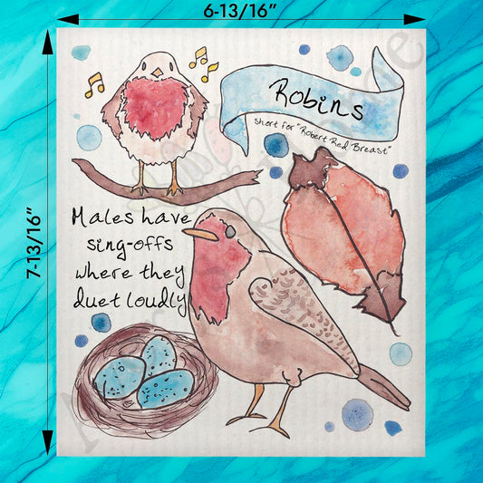 Robin Bird Facts Swedish Dishcloth – Gardener Decor