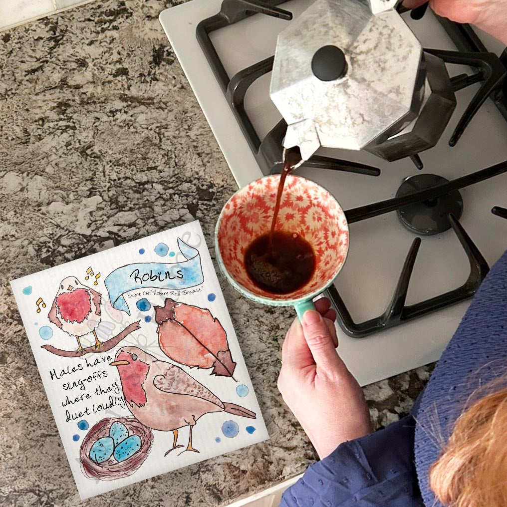 Robin Bird Facts Swedish Dishcloth – Gardener Decor