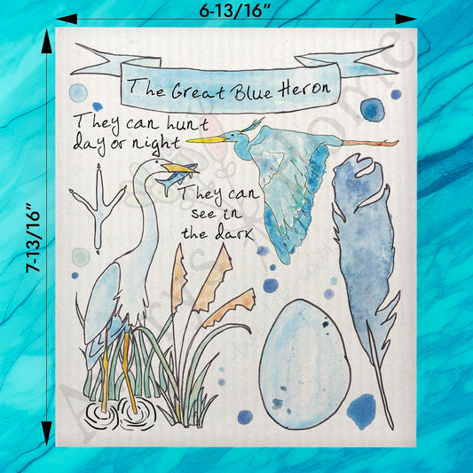 Blue Heron Bird Facts Swedish Dishcloth – Coastal Nature Gift