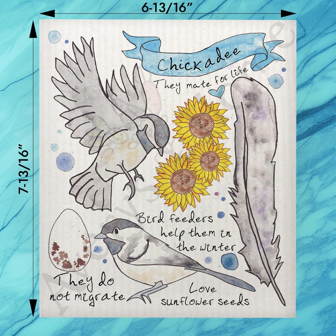Chickadee Bird Facts Swedish Dishcloth – Whimsical Decor