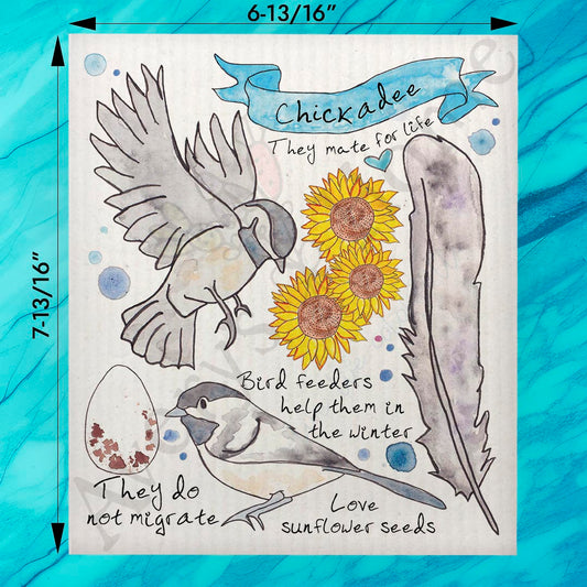 Chickadee Bird Facts Swedish Dishcloth – Whimsical Decor