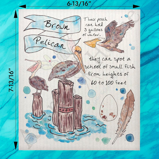 Pelican Bird Facts Swedish Dishcloth – Coastal Wildlife Decor