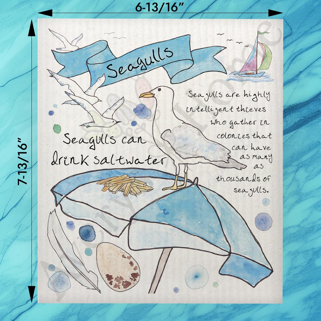 Seagull Bird Facts Swedish Dishcloth – Beach Watcher Decor