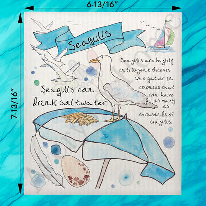 Seagull Bird Facts Swedish Dishcloth – Beach Watcher Decor