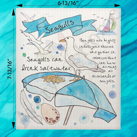 Seagull Bird Facts Swedish Dishcloth – Beach Watcher Decor