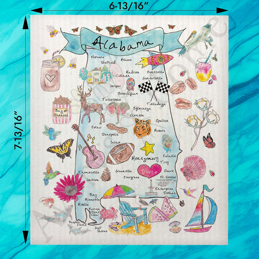 Alabama State Map Swedish Dishcloth – Yellowhammer Pride